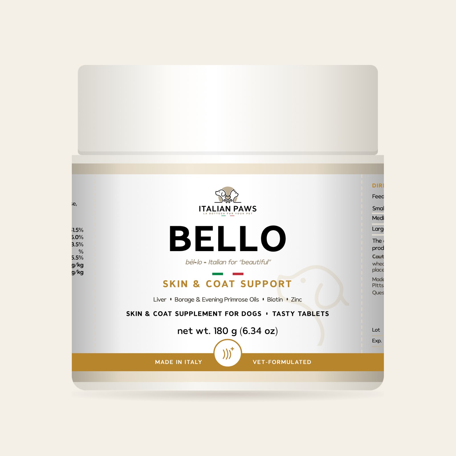 Bello Skin & Coat Supplement for Dogs, tasty tablets jar