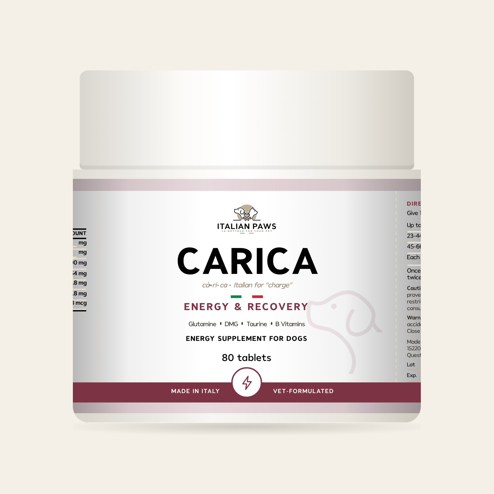 Carica Energy Supplement for Dogs, 80 tablets jar
