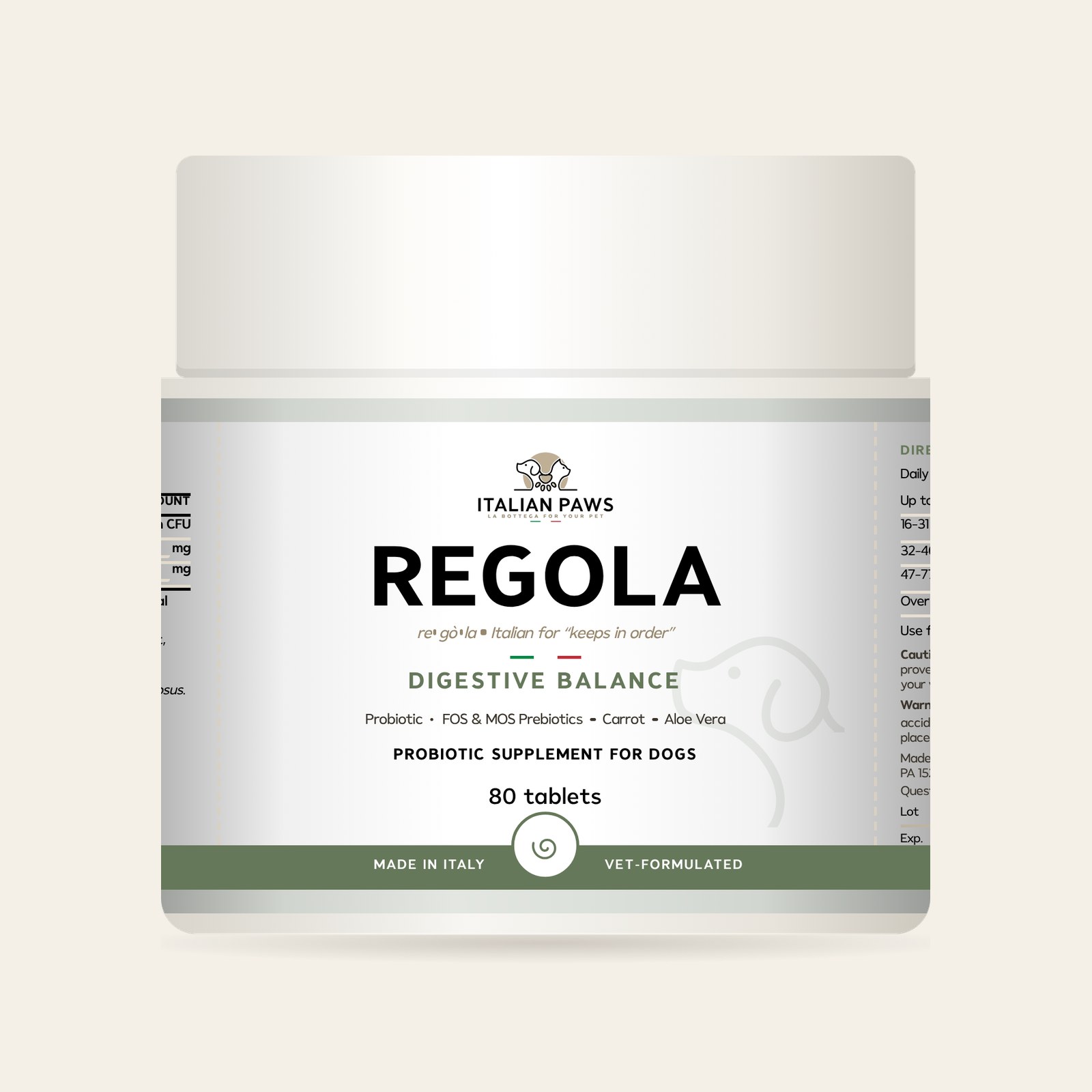 Regola Probiotic Supplement for Dogs, 80 tablets jar
